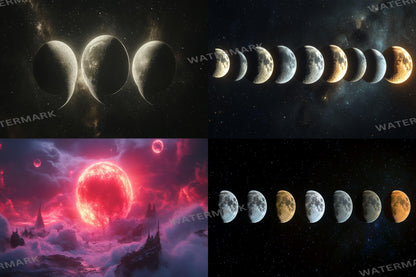 Celestial Moons digital backdrop, 16:9 ratio. Beautiful moons in a starry sky, perfect for TV wallpaper or streaming background
