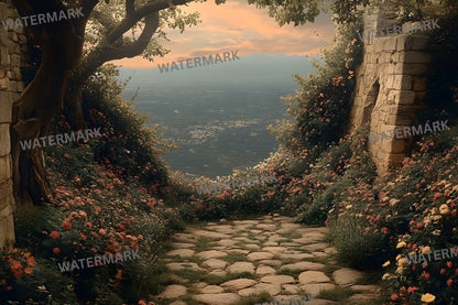 Wildflower Castle Backdrop, Wall View Background, Photography, Digital Download, Fantasy Scenery, Enchanted Forest, Princess Theme