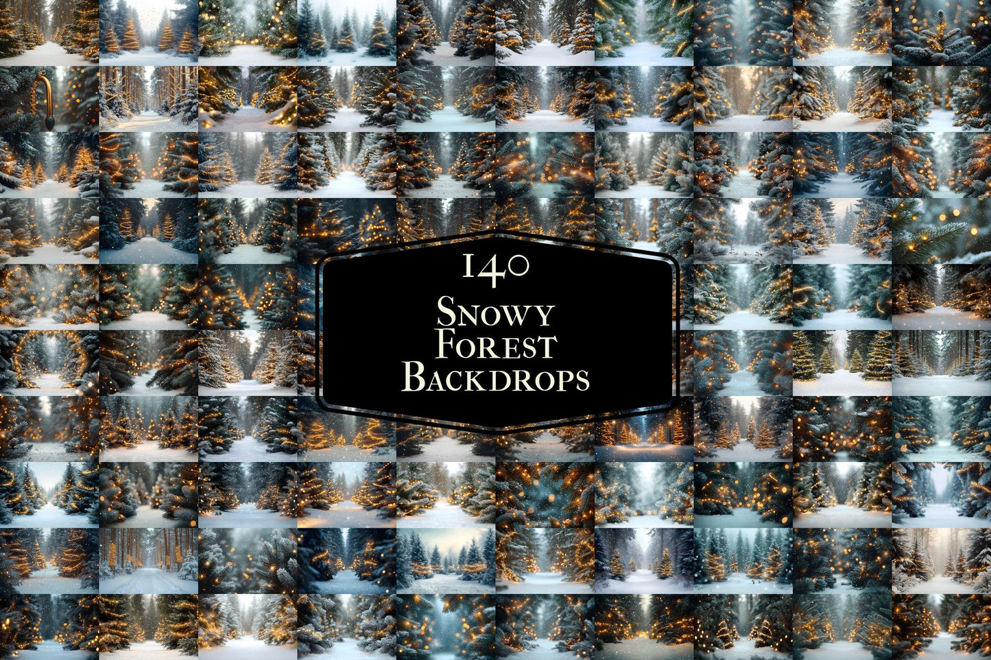 Snowy Forest Backdrops for Winter Photography, Holiday Scenes, and Photoshop Overlays, Christmas Lighting Backgrounds, Winter Backdrops