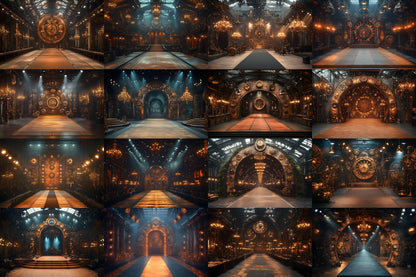 Steampunk Runway Backdrops - Digital Photography Backdrops, Maternity & Wedding Background, Studio Master Overlay, Fashion Show Stage