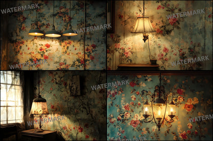 Vintage Wallpaper Room Digital Backdrop, Photography Backgrounds, Antique Interior Photo Prop, High-Res Image for Photographers
