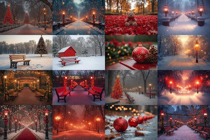 Christmas Park Scene Backdrops for Photography Overlay - Warm  Inviting Aesthetic 00x00px