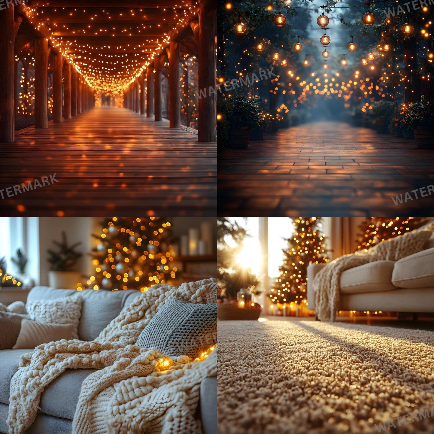 Warm Lights Digital Backdrops - Cozy Christmas Photo Backdrops - Photography, Newborn, Maternity & Family Portraits - Festive Wallpapers