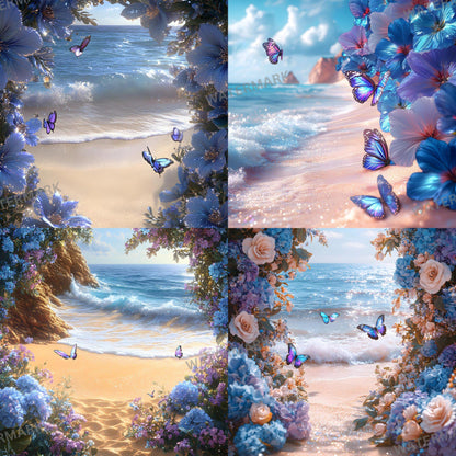 Shimmering Shoreline Backdrops - Digital Beach Backgrounds for Photography, Photoshop Overlays, Portraits, Products - Tropical Backdrops