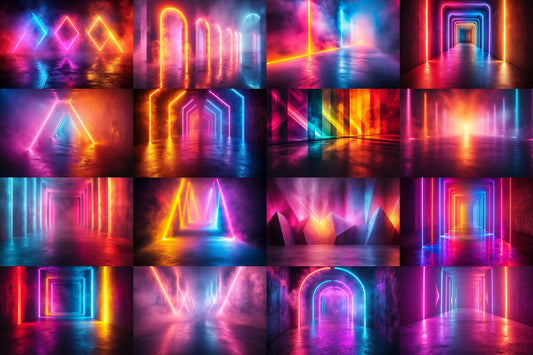 Modern Lightscape Glow Digital Backdrops - 6High-Resolution PNGs for Photography 00x00px - Commercial Use Allowed - Digital Backdrops