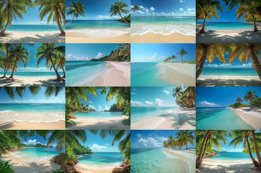 Tropical Beach Paradise Digital Backdrops - 3High-Resolution PNGs for Photography - 00x00px Commercial Use Allowed Ref SB812