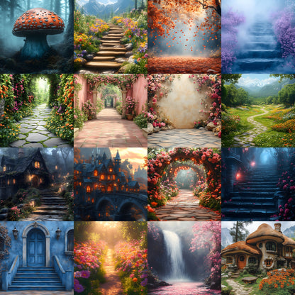 Alice in Wonderland Backdrop Set, Fantasy Storybook Digital Backgrounds for Photography, Whimsical Party Photo Booth, Images