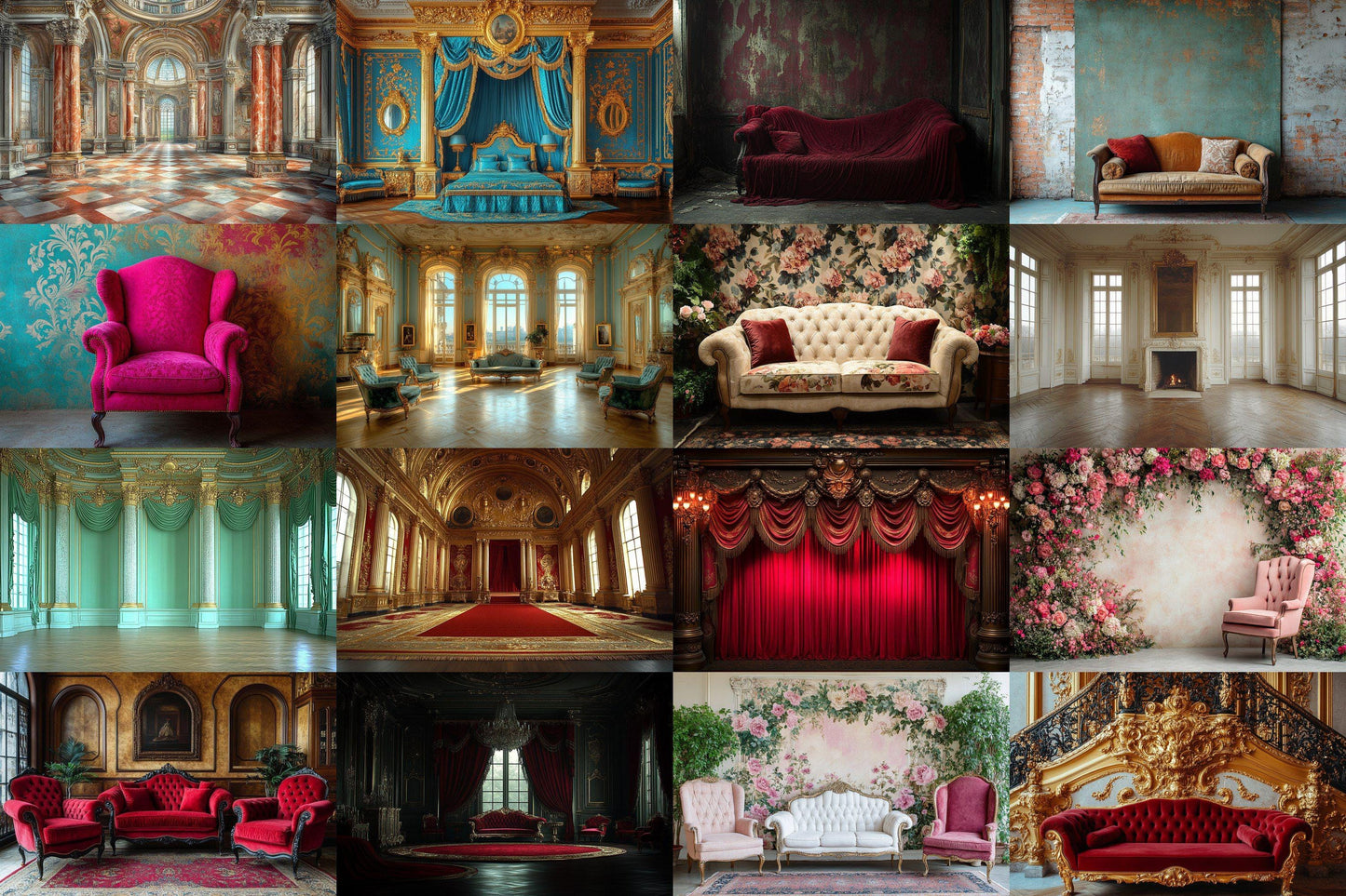 High-Resolution Baroque Room Backdrops - Baroque Rooms Digital Backdrops - Elegant Photography Backgrounds - Ornate Interior Overlays