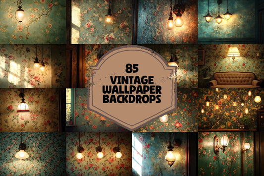 Vintage Wallpaper Backdrops for Retro Photography, Nostalgic Digital Backgrounds with Classic and Textured Elegant Event Decor