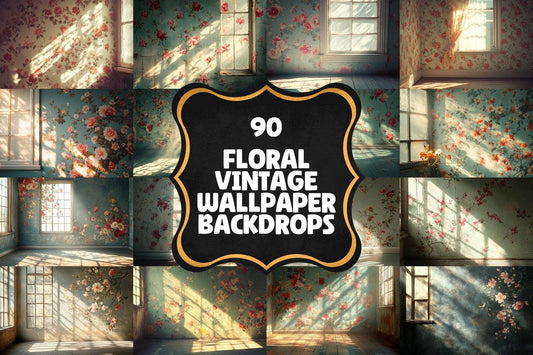 Vintage Floral Wallpaper Backdrops - Textured PNG Designs for Digital Artists Photographers  Designers