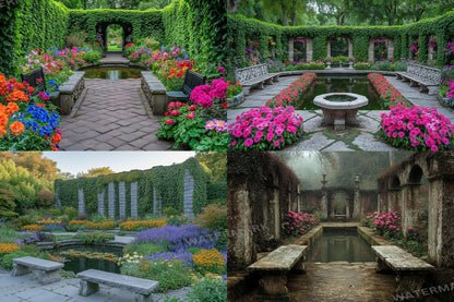 Victorian Walled Garden Backdrop: 1PNGs for Antique Secret Garden Photos, Climbing Rose Brick Wall Scenes, Period Drama Digital Backdrops