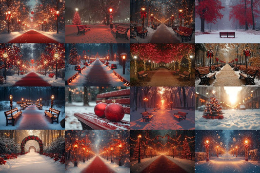 Christmas Park Scene Backdrops for Photography Overlay - Warm  Inviting Aesthetic 00x00px