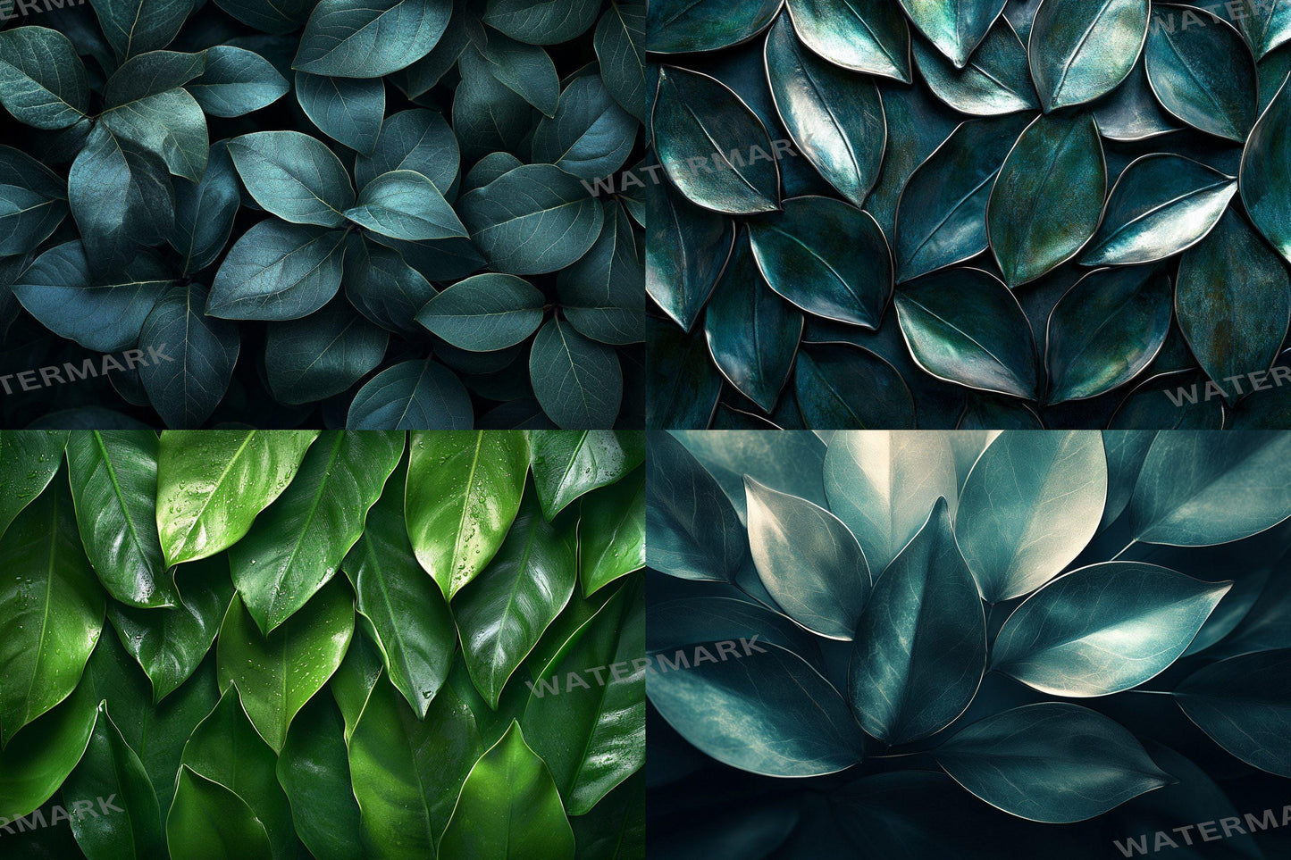 Ficus Leaves Digital Backdrops: 4Green Botanical Nature Textures for Photography & Tropical Art - Leafy Green Textured Backgrounds