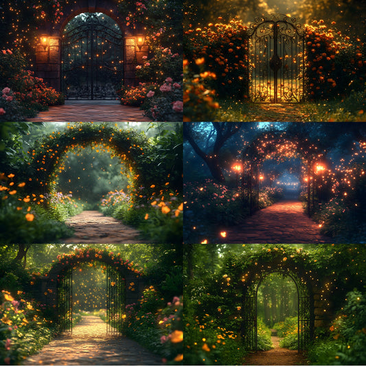 Whimsical Garden Arch Door Digital Backdrop, Fairytale Photography Background, Enchanted Forest Photo Prop, for Portrait Photography