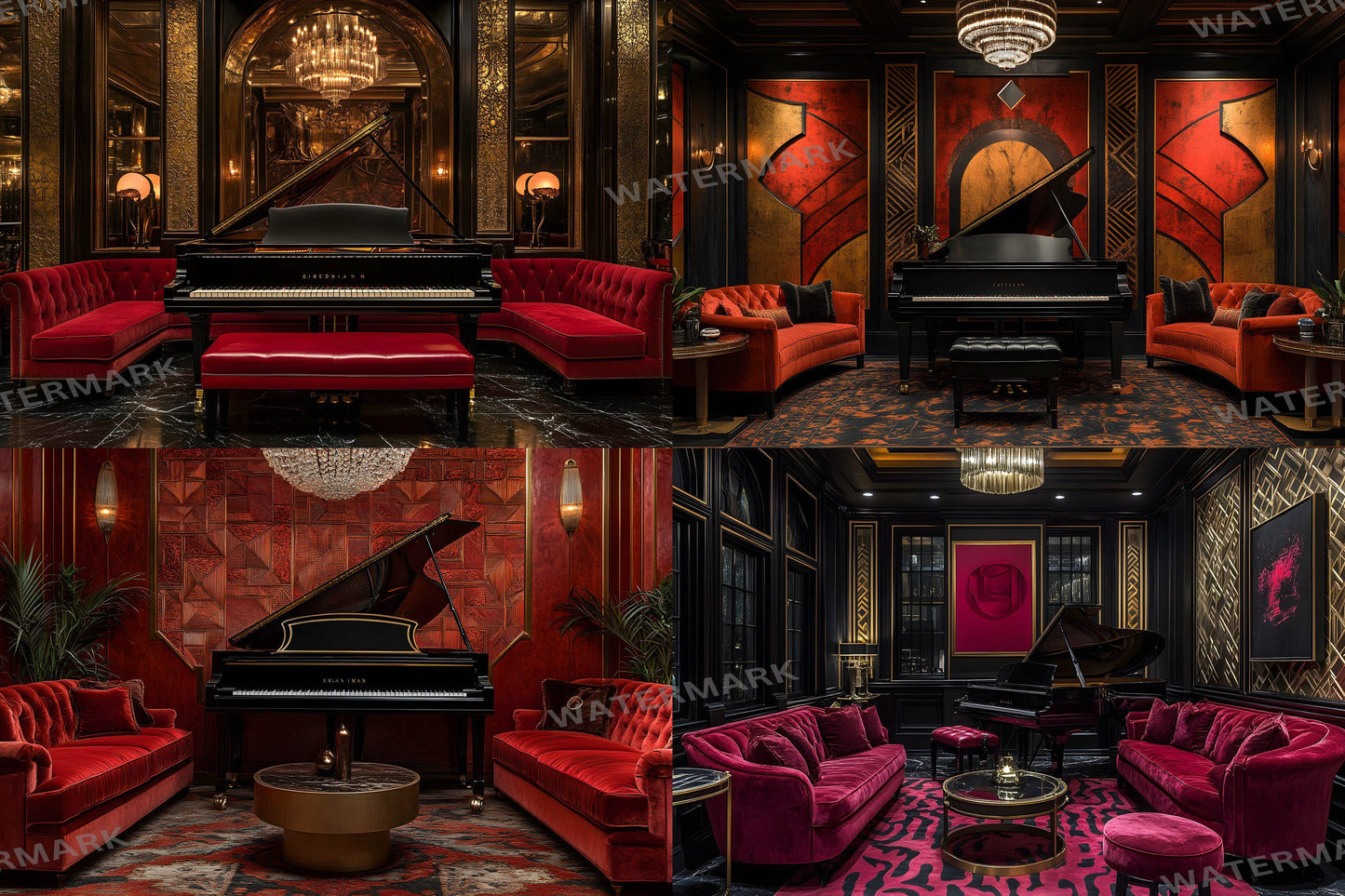 Jazz Lounge Luxe Backdrops | Art Deco Luxury Piano Backgrounds | Elegant Vintage Jazz Club Scene | Bar Interior | Digital Backdrops