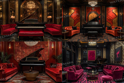 Jazz Lounge Luxe Backdrops | Art Deco Luxury Piano Backgrounds | Elegant Vintage Jazz Club Scene | Bar Interior | Digital Backdrops