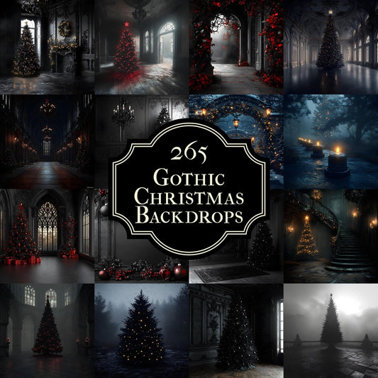 Gothic Christmas Backdrops, Digital Backdrop, Santa Christmas Backdrop, Gothic Dark Festive Digital Download Black Christmas Backgrounds