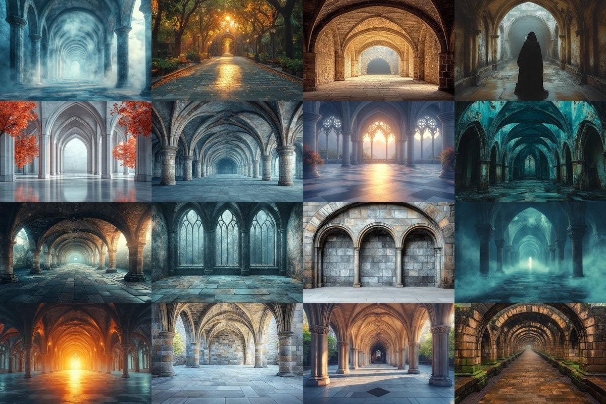 Wizarding School Arches Backdrop - Magical Gothic Photography Background - Fantasy Photoshop Overlay for Dark Academia & Mystic Themes