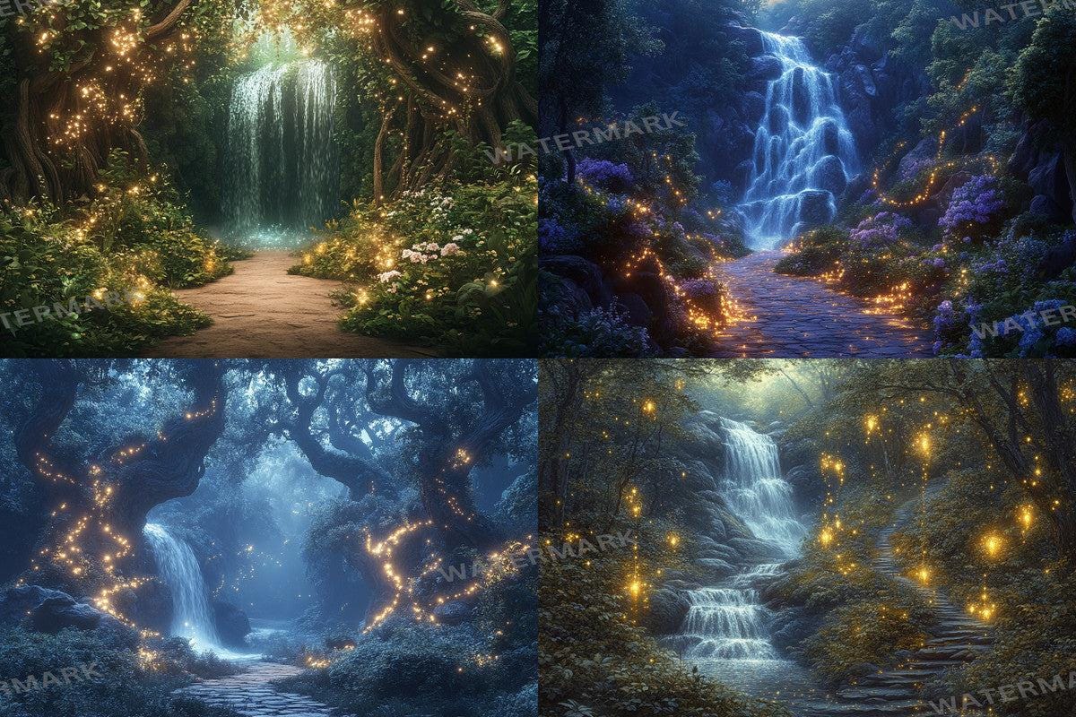 High-Resolution Sparkling Fairytale Forest Backdrops for Digital Art Photography - 00x00px PNGs - Perfect for Artists  Designers