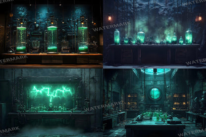Mad Scientist Lab Backdrop, Dark Science Laboratory, Gothic Alchemy Room, Spooky Halloween Decor, Sci-Fi, Steampunk, Haunted Lab Backdrop