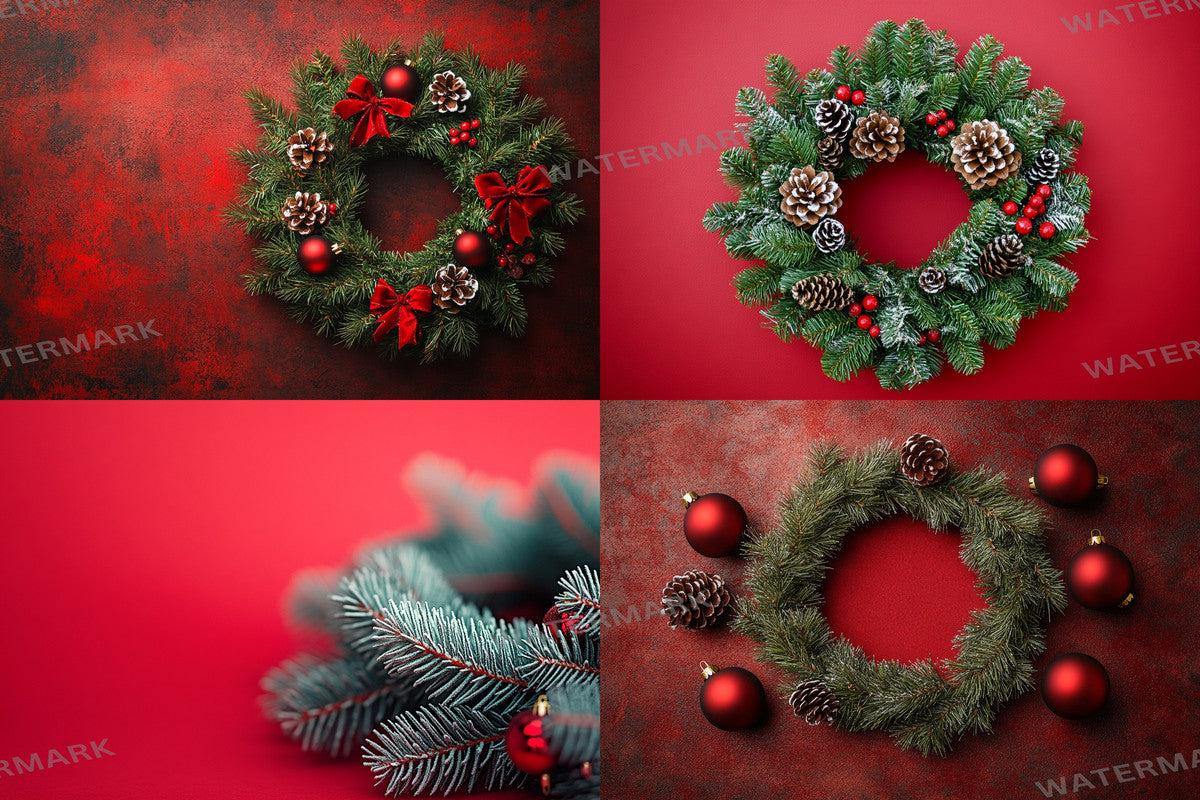 Christmas Wreath Scene Backdrops - Festive Holiday Photo Overlays for Digital Artists  Photographers 00x00px PNGs Commercial Use