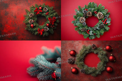Christmas Wreath Scene Backdrops - Festive Holiday Photo Overlays for Digital Artists  Photographers 00x00px PNGs Commercial Use