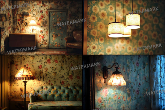 Vintage Wallpaper Room Digital Backdrop, Photography Backgrounds, Antique Interior Photo Prop, High-Res Image for Photographers