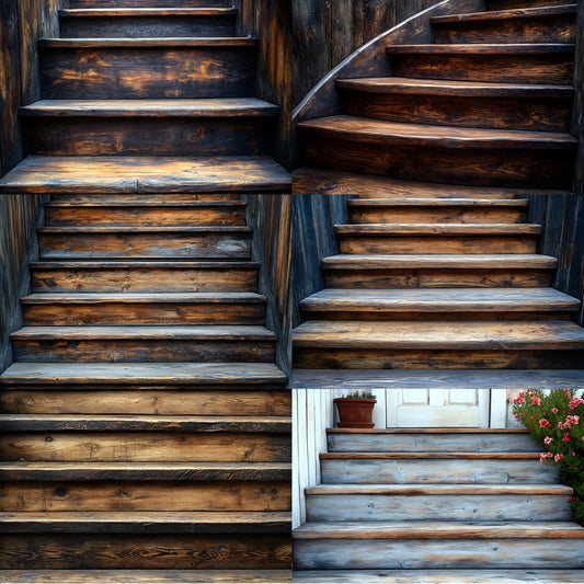Rustic Wooden Staircase Digital Backdrop, Vintage Photography Background for Portrait Landscape, Fine Art Photography, Fairytale Scene