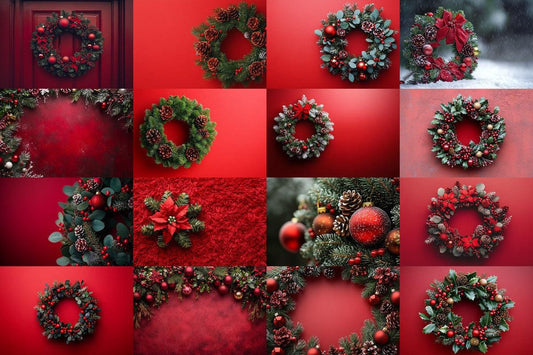 Christmas Wreath Scene Backdrops - Festive Holiday Photo Overlays for Digital Artists  Photographers 00x00px PNGs Commercial Use