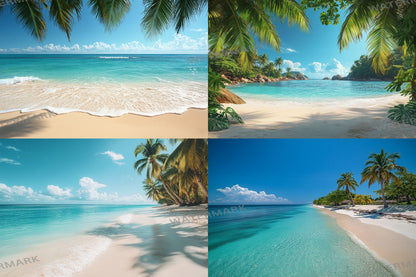 Tropical Beach Paradise Digital Backdrops - 3High-Resolution PNGs for Photography - 00x00px Commercial Use Allowed Ref SB812