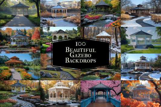 Beautiful Gazebo Backdrops | Elegant Garden Digital Backgrounds | Wedding Pavilion Scene | Park Photoshop Backdrop | Garden Photography