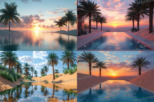 Desert Oasis Backdrops | Desert Backdrop | Tropical Sunset Photoshop Background | Warm Sand Beach Scene | Photography Digital Backdrop
