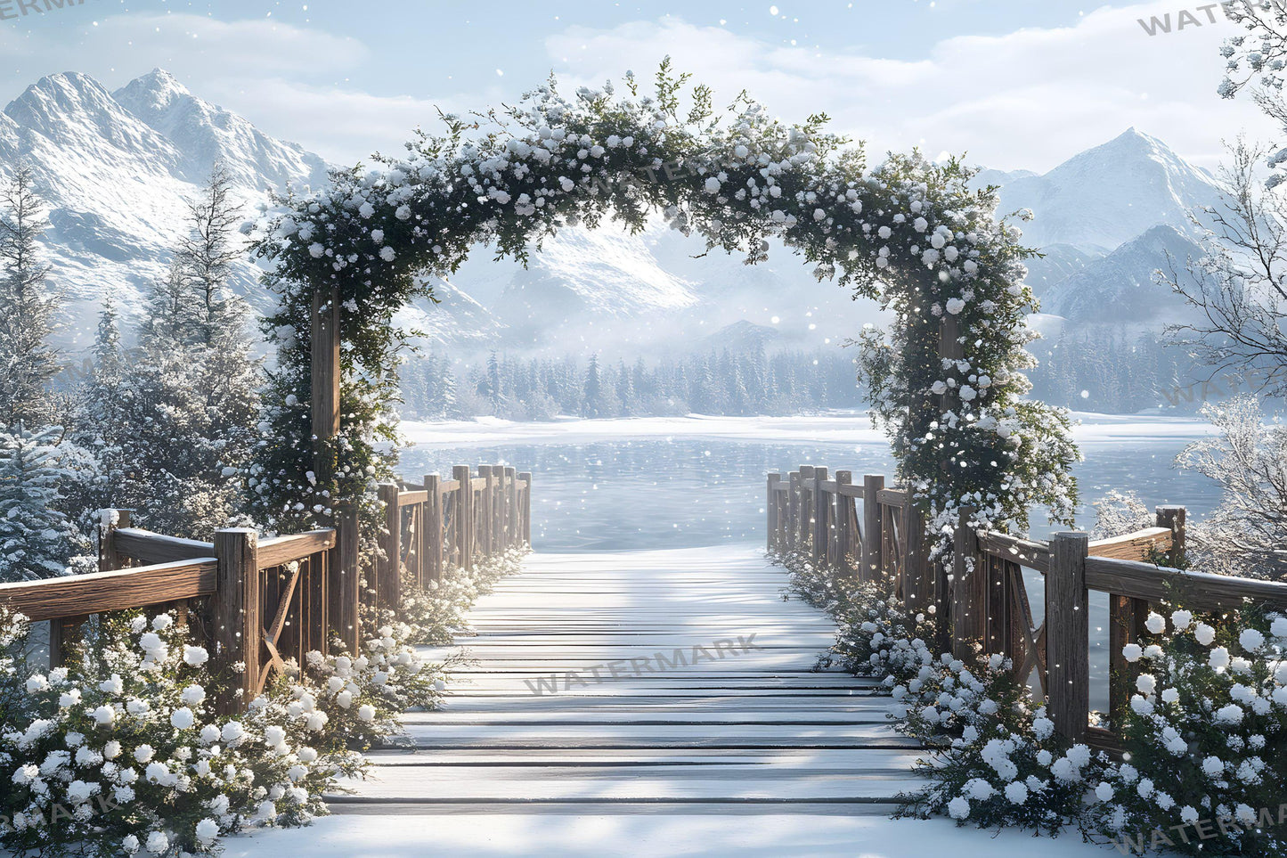Snowy Mountain Wedding Backdrops - Romantic Alpine Digital Backgrounds