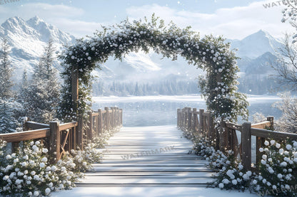 Snowy Mountain Wedding Backdrops - Romantic Alpine Digital Backgrounds
