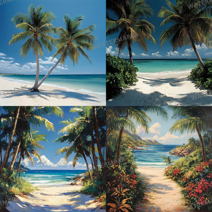 Tropical Paradise Backdrops - Stunning Beach, Sunset & Crystal Waters Digital Backgrounds - Beach Portrait Studio Backgrounds