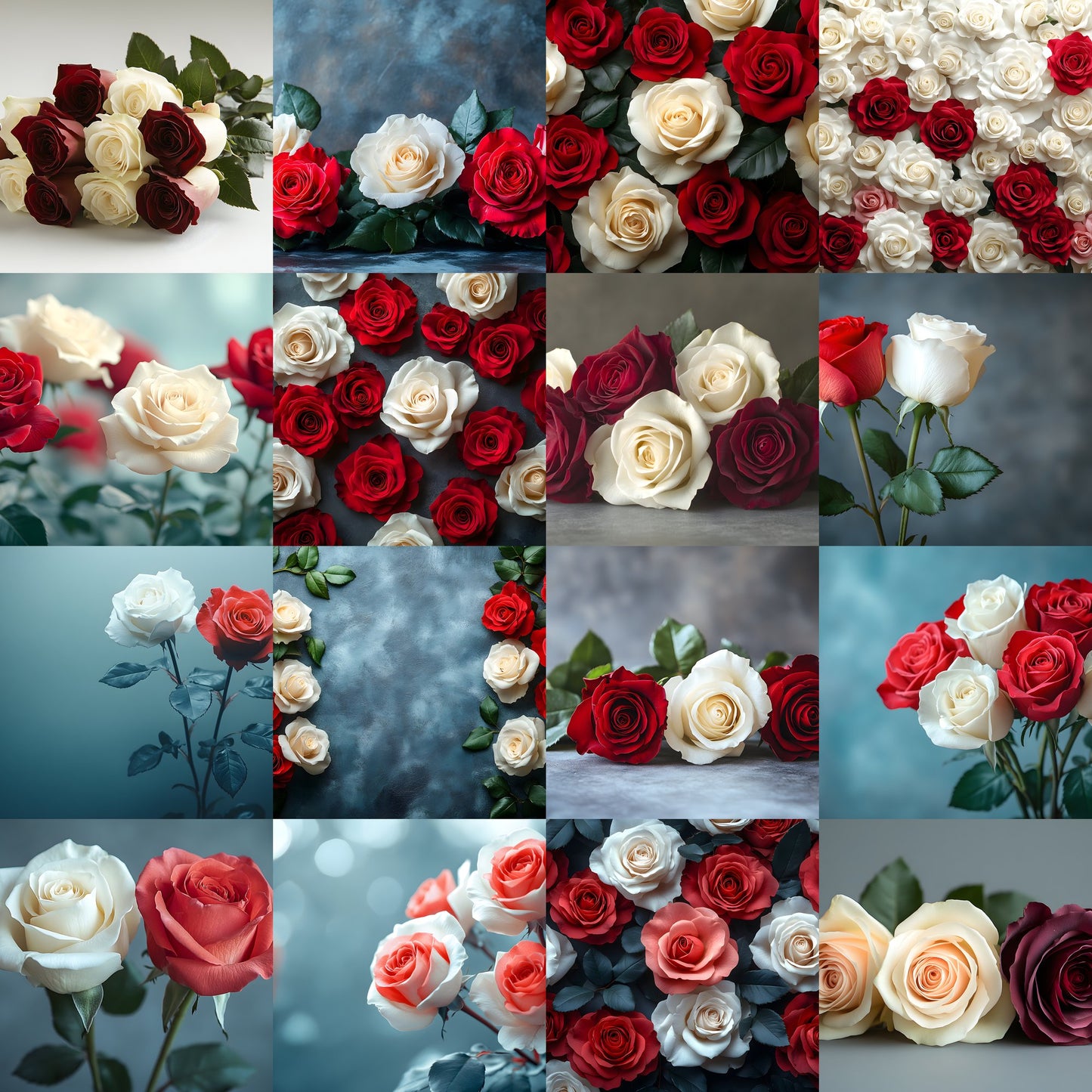 White Red Roses Photography Backdrop, Elegant Floral Background for Portraits, Wedding Photo Booth, Digital Download, Ratio