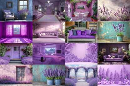 Vintage Studio Lavender Backdrops - Elegant Purple Photography Backgrounds - Floral Interior Scenes - Digital Download - Purple Backdrop Set