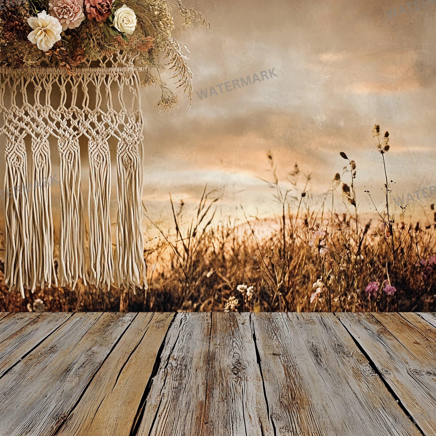 Boho Chic Backdrops | Macrame & Floral Rustic Digital Backgrounds | Boho Photography - Boho Scene, Photoshop, Indoor Photography Backdrop