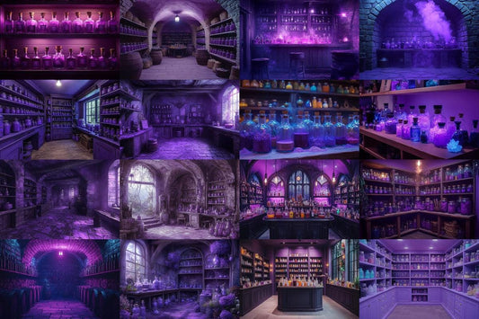 Purple Apothecary Backdrops, Magic Witch Potion Shop Digital Background, Fantasy Spell Jar Storefront Photo Booth Prop Wizard Backdrops