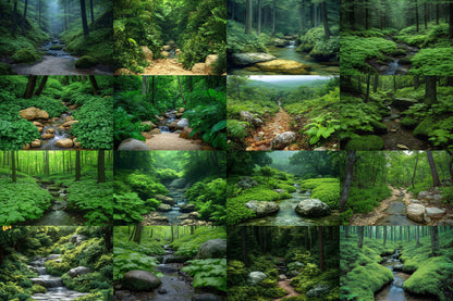 Emerald Ravine Forest Backdrops - Woodland Backgrounds, Lush Green Trees, Nature - Perfect for Photoshop Composites Master Overlays