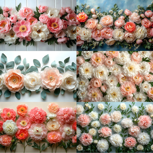 Peony Blush Floral Wall Digital Backdrop, Flower Photography Background for Spring Portraits, Wedding Photo Booth, High-Resolution Images