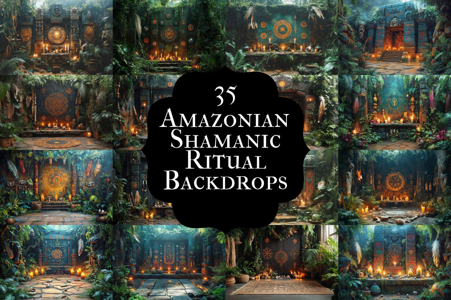 Amazonian Shamanic Ritual Digital Backdrops - 3High-Resolution PNGs for Creative Photography 00x00px Commercial Use
