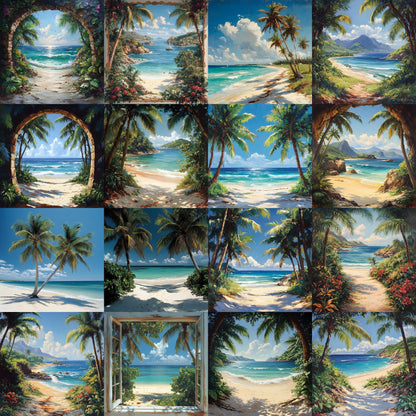 Tropical Paradise Backdrops - Stunning Beach, Sunset & Crystal Waters Digital Backgrounds - Beach Portrait Studio Backgrounds