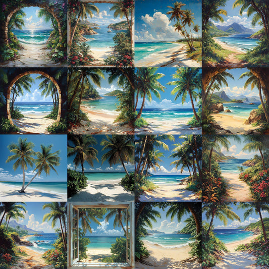 Tropical Paradise Backdrops - Stunning Beach, Sunset & Crystal Waters Digital Backgrounds - Beach Portrait Studio Backgrounds