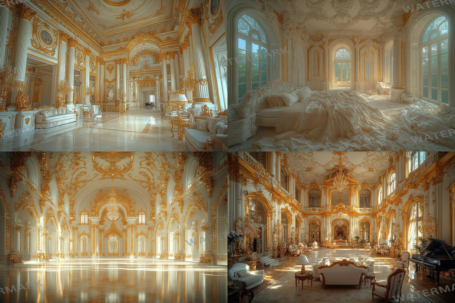 Luxurious Baroque Gold Backdrops Featuring Ornate Interiors, Elegant Palaces, and Opulent Decorative Styles, Baroque Regal Room Backdrops