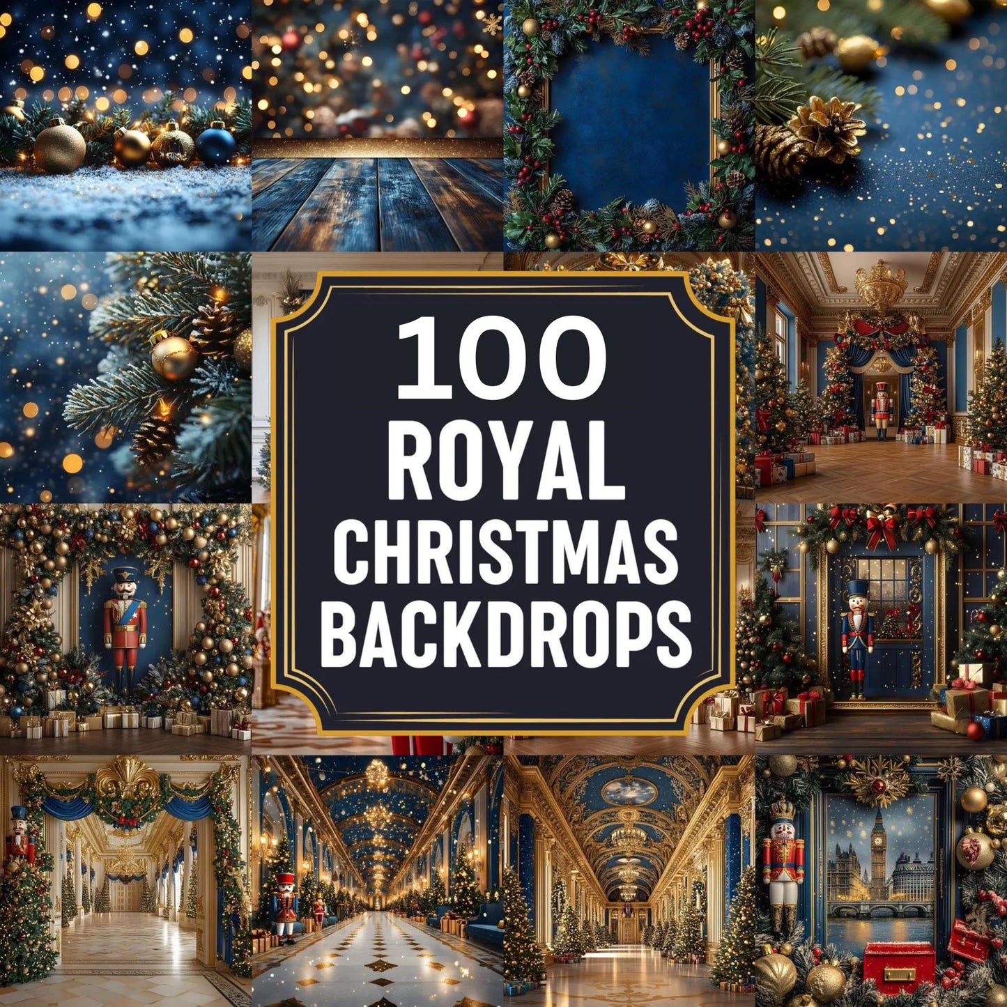 Royal Christmas Backdrops | Nutcracker, London, British | Navy and Gold Christmas Festive Backdrops, Holiday Season Christmas Background