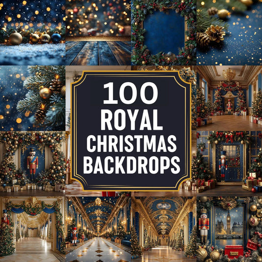 Royal Christmas Backdrops | Nutcracker, London, British | Navy and Gold Christmas Festive Backdrops, Holiday Season Christmas Background
