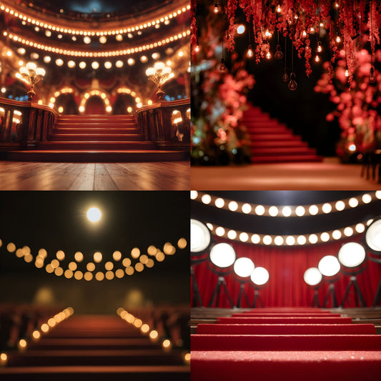 Theater Stage Digital Backdrop, Red Stairs Spotlight Background, Photography Prop, Square Image for Theater Productions, Performers, and Events