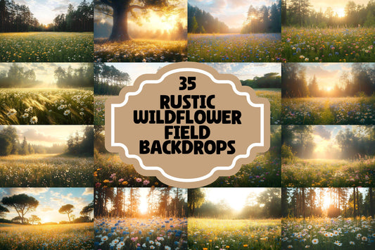 Rustic Wildflower Field Backdrops | Sunlit Meadows | Country Charm | Nature Photography | Digital Backgrounds