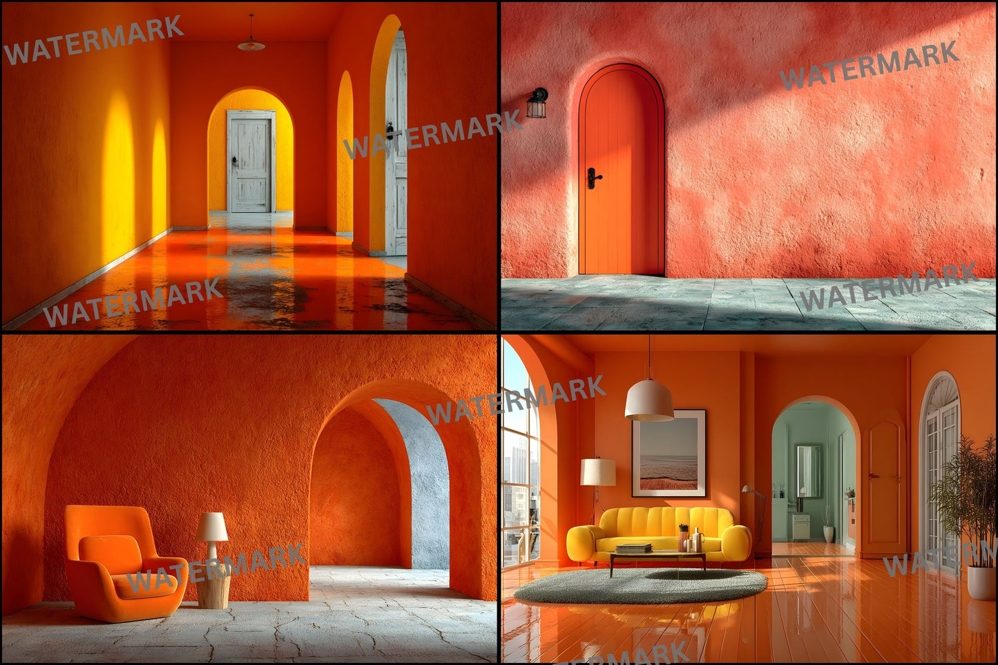 Orange Photography Backdrop, Solid Color Photo Background, Digital Download for Portrait, Vibrant Room Scene